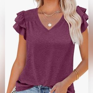 XL, V-Neck Ruffle Short Sleeve Casual Loose Tee